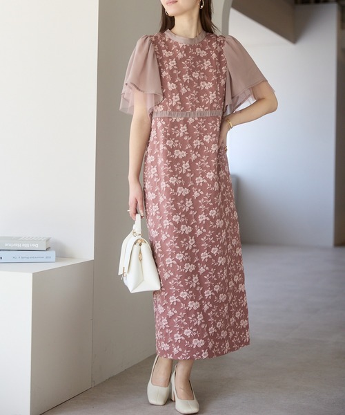 PREFERIR(プレフェリール)の「【結婚式・お呼ばれ】花柄ジャカードフレアスリーブロングドレス(ドレス・レディース・ネイビー/モカ/ブルー・SMALL/MEDIUM/LARGE/X-LARGE)」の21枚目の写真