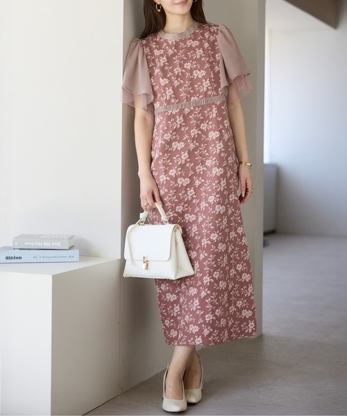 PREFERIR(プレフェリール)の「【結婚式・お呼ばれ】花柄ジャカードフレアスリーブロングドレス(ドレス・レディース・ネイビー/モカ/ブルー・SMALL/MEDIUM/LARGE/X-LARGE)」の22枚目の写真