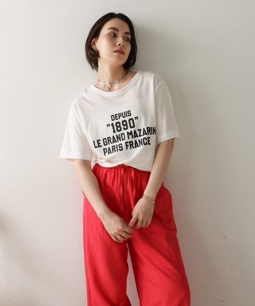 Bou Jeloud（ブージュルード）の「リサイクルポリ天竺ナンバリングTシャツ（Tシャツ/カットソー・レディース・オフホワイト/ブラック/イエロー・FREE）」の6枚目の写真