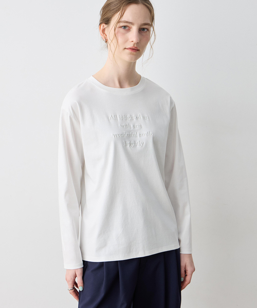LE SOUK HOLIDAY(ルスークホリデー)の「シルケット刺しゅうロンT【接触冷感・綿100%】(Tシャツ/カットソー・レディース・チャコールグレー/オフホワイト/サックスブルー・M/L)」の6枚目の写真