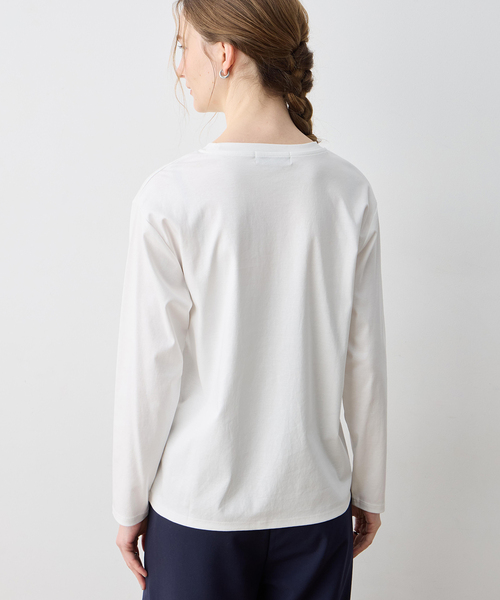 LE SOUK HOLIDAY(ルスークホリデー)の「シルケット刺しゅうロンT【接触冷感・綿100%】(Tシャツ/カットソー・レディース・チャコールグレー/オフホワイト/サックスブルー・M/L)」の8枚目の写真