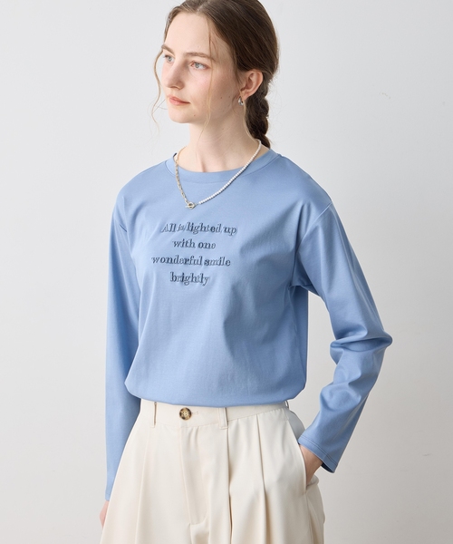 LE SOUK HOLIDAY(ルスークホリデー)の「シルケット刺しゅうロンT【接触冷感・綿100%】(Tシャツ/カットソー・レディース・チャコールグレー/オフホワイト/サックスブルー・M/L)」の12枚目の写真