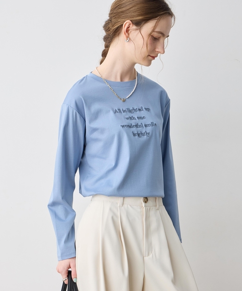 LE SOUK HOLIDAY(ルスークホリデー)の「シルケット刺しゅうロンT【接触冷感・綿100%】(Tシャツ/カットソー・レディース・チャコールグレー/オフホワイト/サックスブルー・M/L)」の13枚目の写真
