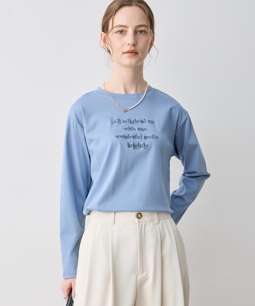 LE SOUK HOLIDAY(ルスークホリデー)の「シルケット刺しゅうロンT【接触冷感・綿100%】(Tシャツ/カットソー・レディース・チャコールグレー/オフホワイト/サックスブルー・M/L)」の14枚目の写真