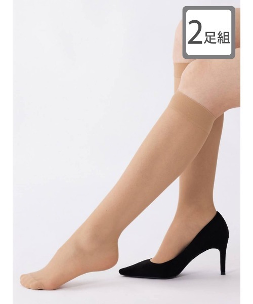 tutuanna（チュチュアンナ）の「【2足組】感動のストッキング・美肌(ハイソックス丈)（タイツ/ストッキング・レディース・ブラック/ホワイト系1/ライトベージュ/ナチュラル/ベージュ系2・M）」の2枚目の写真