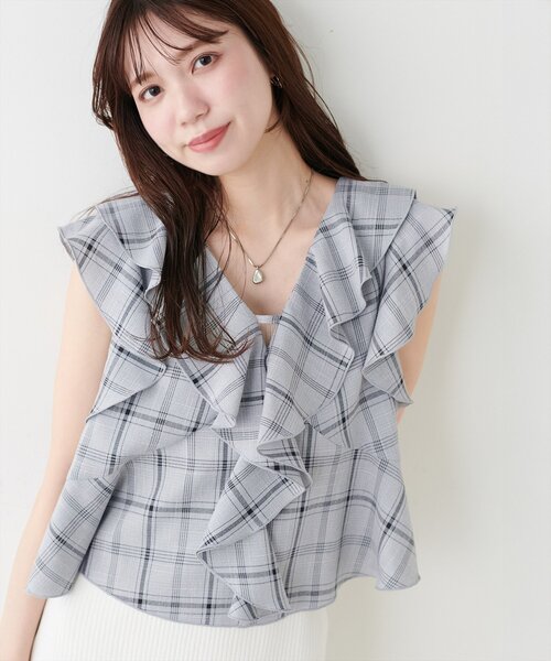 前後2WAYチェックラッフルブラウス（シャツ/ブラウス）｜natural