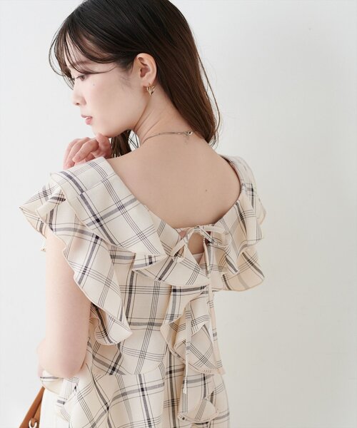 チェックラッフルブラウス    サイズ2                371. 前後2WAYチェックラッフルブラウス（シャツ/ブラウス）｜natural