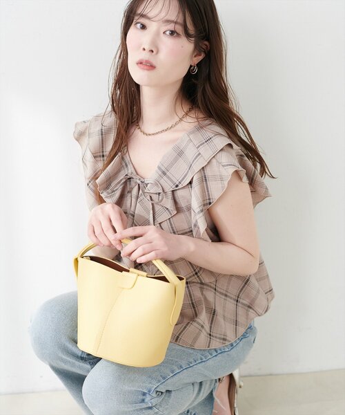 チェックラッフルブラウス    サイズ2                371. 前後2WAYチェックラッフルブラウス（シャツ/ブラウス）｜natural