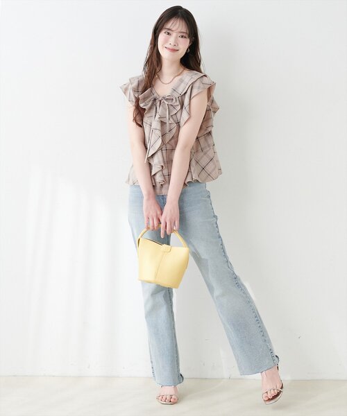 チェックラッフルブラウス    サイズ2                371. 前後2WAYチェックラッフルブラウス（シャツ/ブラウス）｜natural