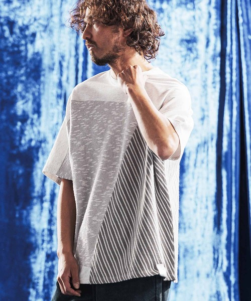 ANGENEHM（アンゲネーム）の「mt10424- Random Panel Jacquard T-shirt Tシャツ(AG06-005scg)（Tシャツ/カットソー・メンズ・ブラック/ライトグレー・L/M/S）」の2枚目の写真