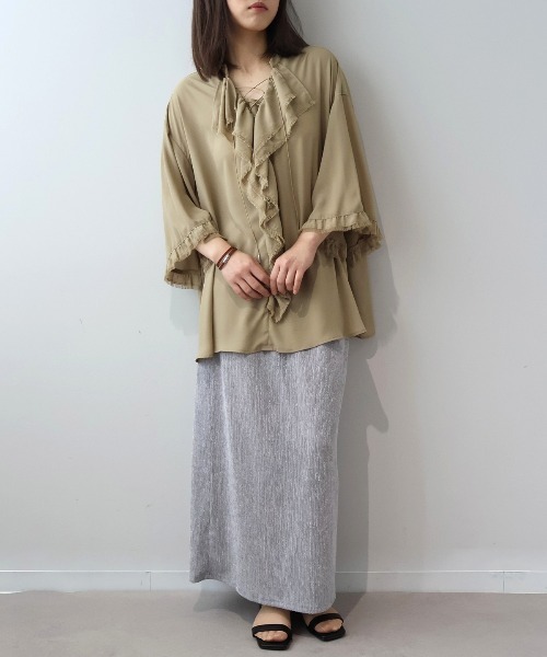 leswel(レスウェル)の「【M/L】フリンジフリルレースアップブラウス(シャツ/ブラウス・レディース・ベージュ/カーキ/チャコールグレー・M/L)」の10枚目の写真