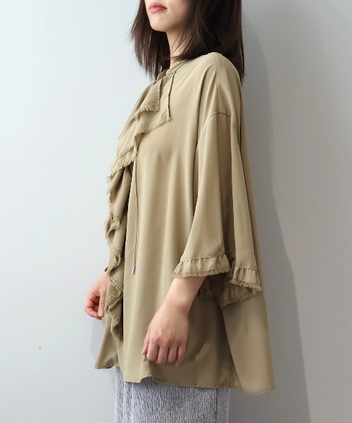 leswel(レスウェル)の「【M/L】フリンジフリルレースアップブラウス(シャツ/ブラウス・レディース・ベージュ/カーキ/チャコールグレー・M/L)」の13枚目の写真