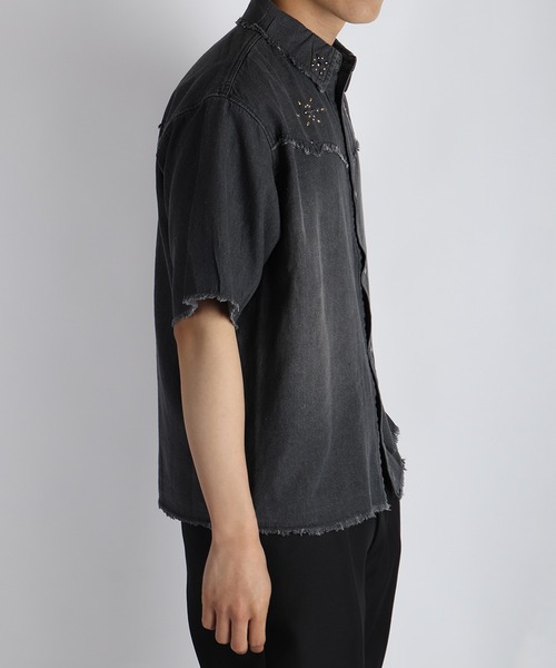 WESTSEA(ウエストシー)の「スタッズデザイン デニムシャツ 半袖 ビッグシルエット ヴィンテージ加工(シャツ/ブラウス・メンズ・ネイビー/ブラック・L/M)」の21枚目の写真