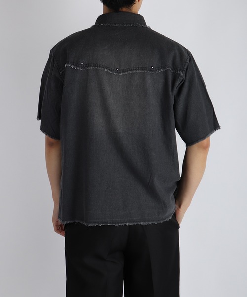 WESTSEA(ウエストシー)の「スタッズデザイン デニムシャツ 半袖 ビッグシルエット ヴィンテージ加工(シャツ/ブラウス・メンズ・ネイビー/ブラック・L/M)」の20枚目の写真