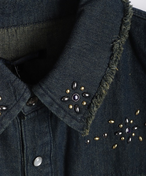 WESTSEA(ウエストシー)の「スタッズデザイン デニムシャツ 半袖 ビッグシルエット ヴィンテージ加工(シャツ/ブラウス・メンズ・ネイビー/ブラック・L/M)」の9枚目の写真