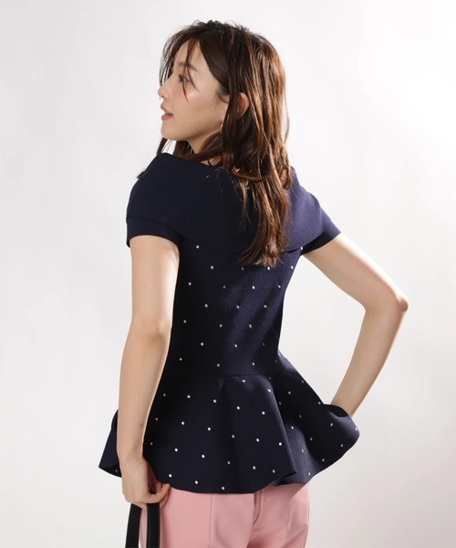 JUSGLITTY(ジャスグリッティー)の「ドット刺繍ペプラムニット(ニット/セーター・レディース・ホワイト/グレイッシュベージュ/ネイビー・2)」の16枚目の写真