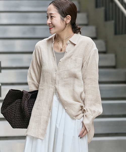 JOURNAL STANDARD(ジャーナルスタンダード)の「《追加2》ゼフィールリネン2WAYメッシュシャツ(シャツ/ブラウス・レディース・ベージュ/ブラック・FREE)」の2枚目の写真