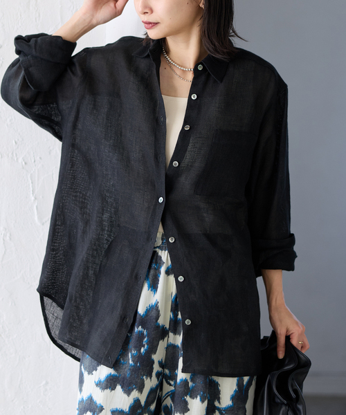 JOURNAL STANDARD(ジャーナルスタンダード)の「《追加2》ゼフィールリネン2WAYメッシュシャツ(シャツ/ブラウス・レディース・ベージュ/ブラック・FREE)」の11枚目の写真