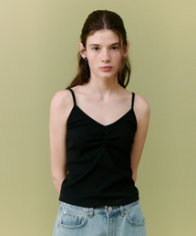 Shirring sleeveless t_black