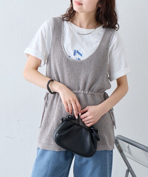 CIAOPANIC TYPY（チャオパニックティピー）の「【前後2WAY】ウエスト紐メッシュニットベスト（ベスト・レディース・グレー/アイボリー/ブラック・ONE SIZE）」の16枚目の写真