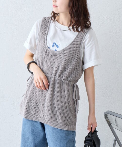 CIAOPANIC TYPY（チャオパニックティピー）の「【前後2WAY】ウエスト紐メッシュニットベスト（ベスト・レディース・グレー/アイボリー/ブラック・ONE SIZE）」の17枚目の写真