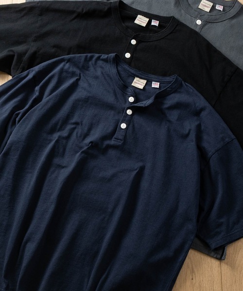 Goodwear（グッドウェア）の「【h】〔Goodwear/グッドウェア〕USAコットン ヘビーウェイト ポケット付きヘンリーネック スーパービッグ半袖 Tシャツ/無地T（Tシャツ/カットソー・メンズ・ブルーグレー/ブラック/ネイビー/ダークグレー/ホワイト・SMALL/LARGE/MEDIUM/X-LARGE）」の5枚目の写真