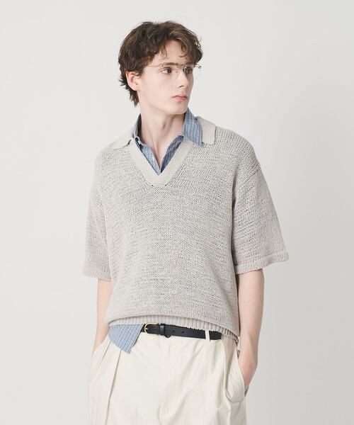 BEAUTY&YOUTH UNITED ARROWS（ビューティーアンドユースユナイテッドアローズ）の「テープヤーン スキッパー ショートスリーブ ニット ウォッシャブル（ニット/セーター・メンズ・コバルトブルー/ライトグレー・S/XL/M/L）」の2枚目の写真