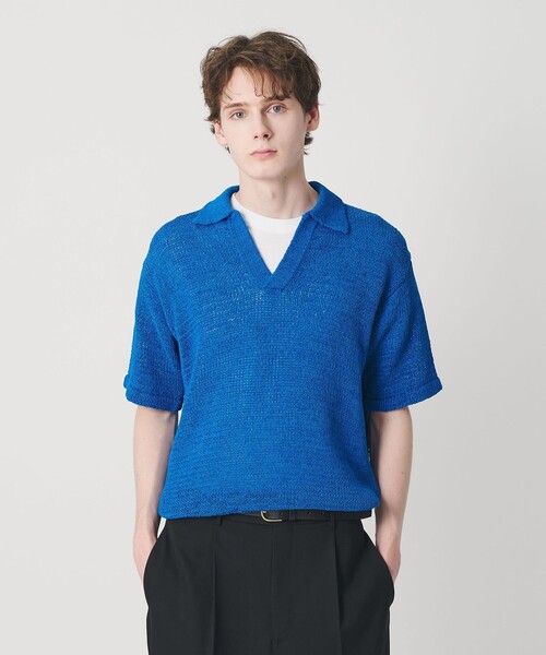 BEAUTY&YOUTH UNITED ARROWS（ビューティーアンドユースユナイテッドアローズ）の「テープヤーン スキッパー ショートスリーブ ニット ウォッシャブル（ニット/セーター・メンズ・コバルトブルー/ライトグレー・S/XL/M/L）」の4枚目の写真