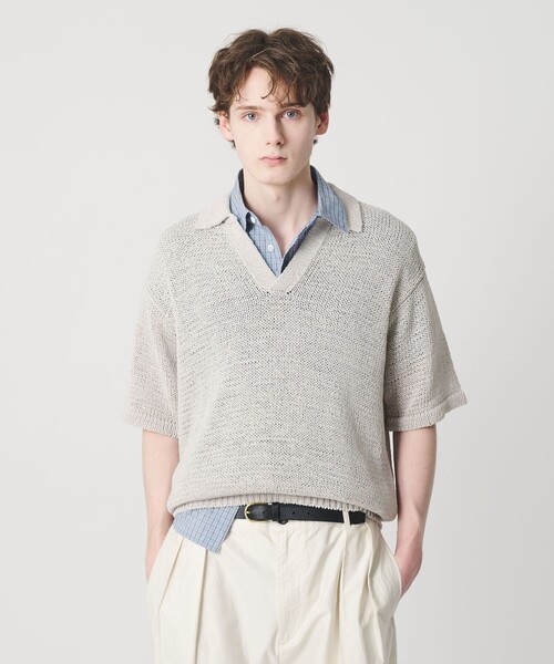 BEAUTY&YOUTH UNITED ARROWS（ビューティーアンドユースユナイテッドアローズ）の「テープヤーン スキッパー ショートスリーブ ニット ウォッシャブル（ニット/セーター・メンズ・コバルトブルー/ライトグレー・S/XL/M/L）」の7枚目の写真