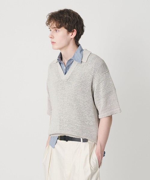 BEAUTY&YOUTH UNITED ARROWS（ビューティーアンドユースユナイテッドアローズ）の「テープヤーン スキッパー ショートスリーブ ニット ウォッシャブル（ニット/セーター・メンズ・コバルトブルー/ライトグレー・S/XL/M/L）」の8枚目の写真