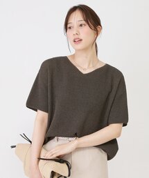 【手洗い可/日本製/和紙混】Vネック半袖ニット