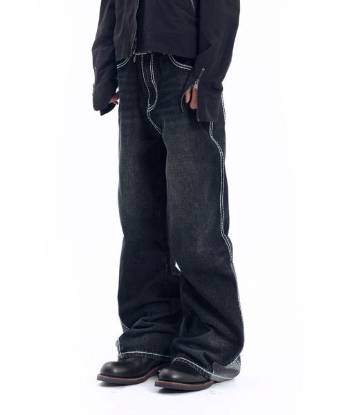 AAKAM(アーカム)の「Stitched Flare Denim Pants (Black)(デニムパンツ・レディース・その他・1/2)」の1枚目の写真