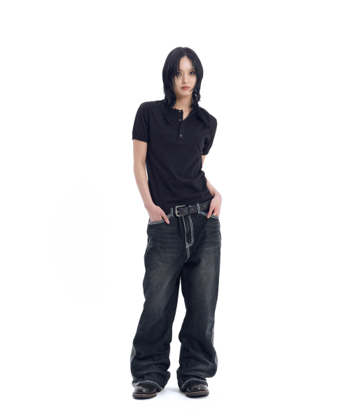AAKAM(アーカム)の「Stitched Flare Denim Pants (Black)(デニムパンツ・レディース・その他・1/2)」の8枚目の写真