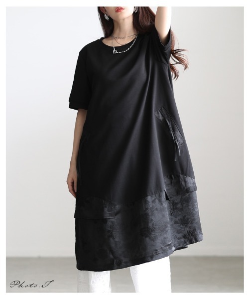 Sawa a la mode（サワアラモード）の「シノワズリ異素材カットソーワンピース（ワンピース・レディース・ブラック・FREE）」の2枚目の写真