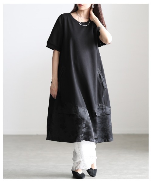 Sawa a la mode（サワアラモード）の「シノワズリ異素材カットソーワンピース（ワンピース・レディース・ブラック・FREE）」の4枚目の写真