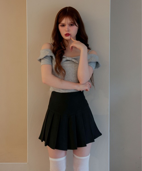 M DOLLY(エムドリー)の「Ribbon ruby off shoulder tops / リボンルビーオフショルダートップス(Tシャツ/カットソー・レディース・グレー/ホワイト/ピンク・FREE)」の10枚目の写真