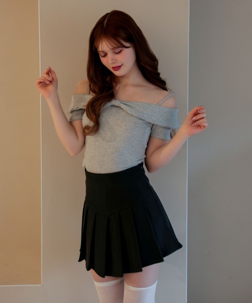 M DOLLY(エムドリー)の「Ribbon ruby off shoulder tops / リボンルビーオフショルダートップス(Tシャツ/カットソー・レディース・グレー/ホワイト/ピンク・FREE)」の11枚目の写真