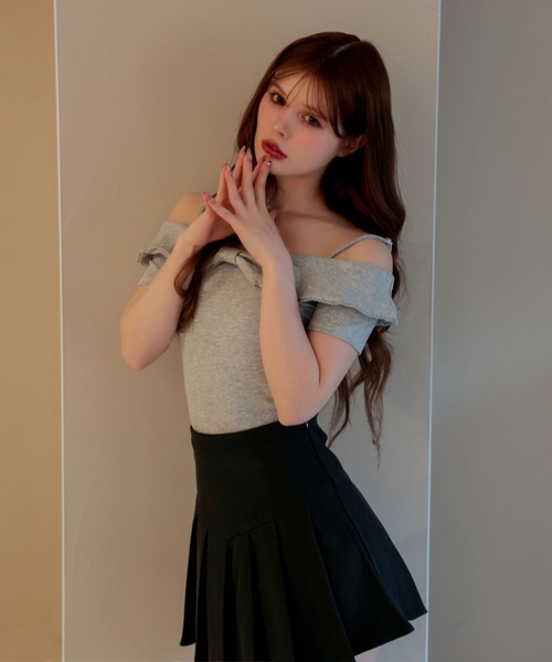 M DOLLY(エムドリー)の「Ribbon ruby off shoulder tops / リボンルビーオフショルダートップス(Tシャツ/カットソー・レディース・グレー/ホワイト/ピンク・FREE)」の13枚目の写真