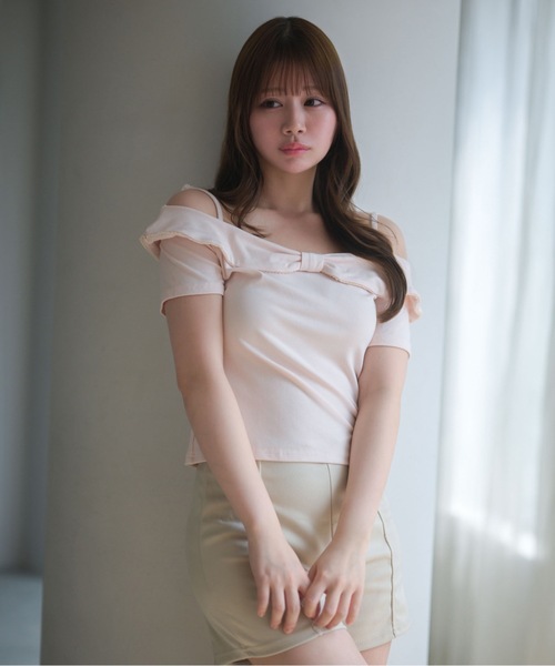 M DOLLY(エムドリー)の「Ribbon ruby off shoulder tops / リボンルビーオフショルダートップス(Tシャツ/カットソー・レディース・グレー/ホワイト/ピンク・FREE)」の16枚目の写真