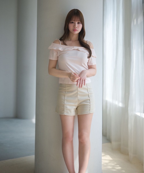 M DOLLY(エムドリー)の「Ribbon ruby off shoulder tops / リボンルビーオフショルダートップス(Tシャツ/カットソー・レディース・グレー/ホワイト/ピンク・FREE)」の18枚目の写真