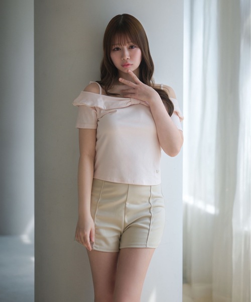 M DOLLY(エムドリー)の「Ribbon ruby off shoulder tops / リボンルビーオフショルダートップス(Tシャツ/カットソー・レディース・グレー/ホワイト/ピンク・FREE)」の19枚目の写真