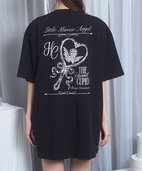 Honey Cinnamon(ハニーシナモン)の「angel mirrorTシャツ(Tシャツ/カットソー・レディース・ブラック/ピンク・FREE)」の1枚目の写真