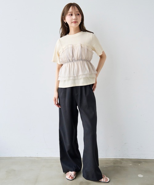 mil(ミル)の「オーガンジー ビスチェ ドッキング トップス /レイヤード風 【587205】(Tシャツ/カットソー・レディース・アイボリー/ブラック/チャコールグレー・XS/S)」の22枚目の写真