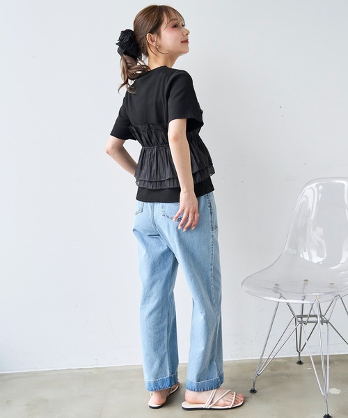 mil(ミル)の「オーガンジー ビスチェ ドッキング トップス /レイヤード風 【587205】(Tシャツ/カットソー・レディース・アイボリー/ブラック/チャコールグレー・XS/S)」の4枚目の写真