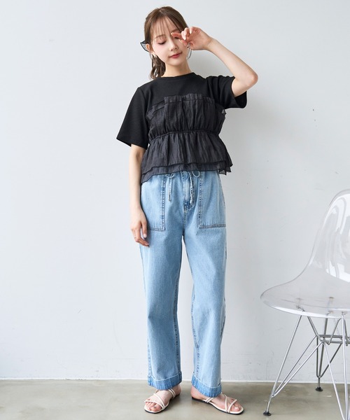 mil(ミル)の「オーガンジー ビスチェ ドッキング トップス /レイヤード風 【587205】(Tシャツ/カットソー・レディース・アイボリー/ブラック/チャコールグレー・XS/S)」の8枚目の写真