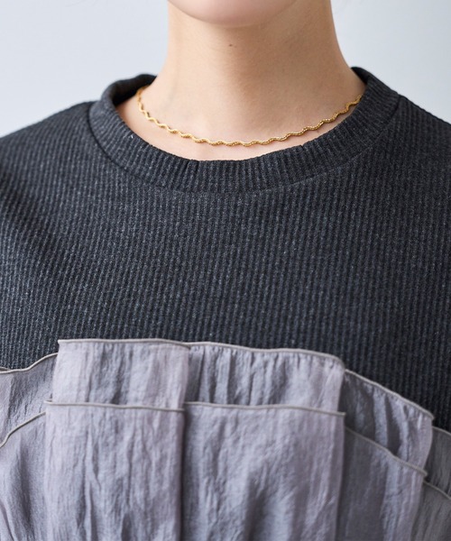 mil(ミル)の「オーガンジー ビスチェ ドッキング トップス /レイヤード風 【587205】(Tシャツ/カットソー・レディース・アイボリー/ブラック/チャコールグレー・XS/S)」の19枚目の写真