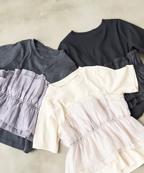 mil(ミル)の「オーガンジー ビスチェ ドッキング トップス /レイヤード風 【587205】(Tシャツ/カットソー・レディース・アイボリー/ブラック/チャコールグレー・XS/S)」の20枚目の写真