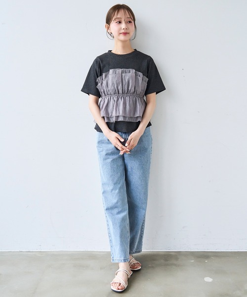 mil(ミル)の「オーガンジー ビスチェ ドッキング トップス /レイヤード風 【587205】(Tシャツ/カットソー・レディース・アイボリー/ブラック/チャコールグレー・XS/S)」の11枚目の写真