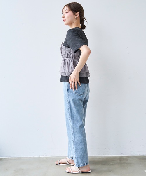 mil(ミル)の「オーガンジー ビスチェ ドッキング トップス /レイヤード風 【587205】(Tシャツ/カットソー・レディース・アイボリー/ブラック/チャコールグレー・XS/S)」の13枚目の写真