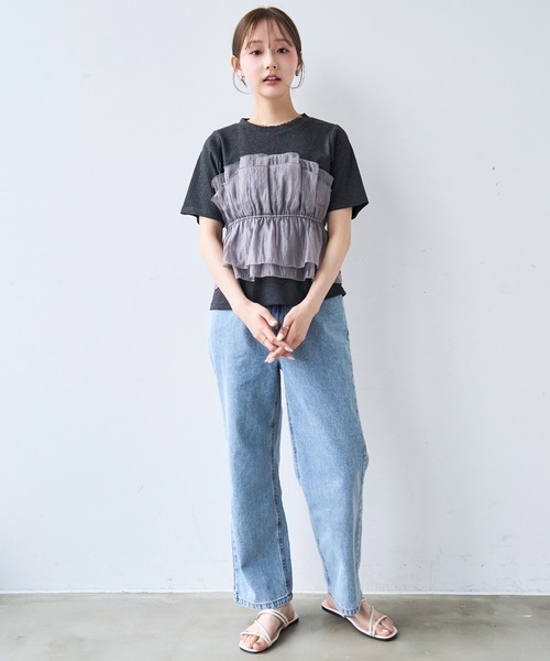 mil(ミル)の「オーガンジー ビスチェ ドッキング トップス /レイヤード風 【587205】(Tシャツ/カットソー・レディース・アイボリー/ブラック/チャコールグレー・XS/S)」の16枚目の写真